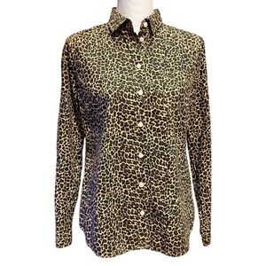 J. Crew Leopard Print Button Down Blouse Cotton Shirt Tan, Brown black Size S